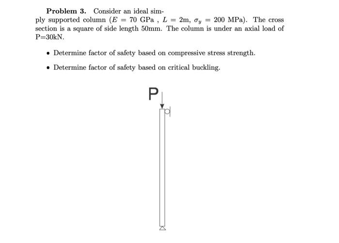Problem 3 Consider An Ideal Sim Ply Supported Column E 70 Gpa L 2m 0y 200 Mpa The Cross Section Is A Squar 1