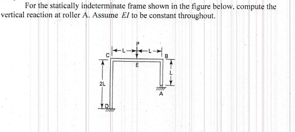 For The Statically Indeterminate Frame Shown In The Figure Below Compute The Vertical Reaction At Roller A Assume El T 1