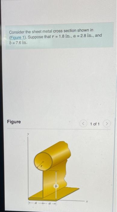 Consider The Sheet Metal Cross Section Shown In Figure 1 Suppose That R 1 8 In A 2 8 In And B 7 6 In Figur 1