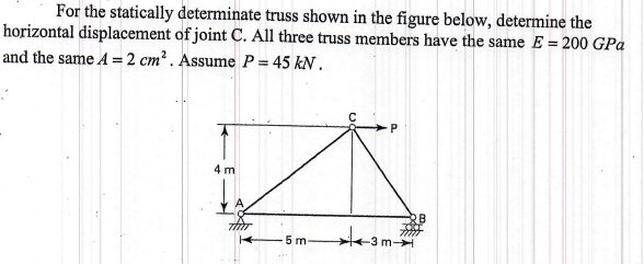 For The Statically Determinate Truss Shown In The Figure Below Determine The Horizontal Displacement Of Joint C All Th 1
