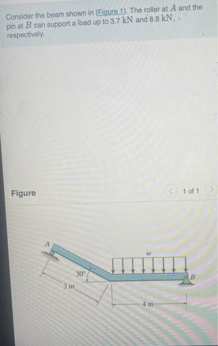 Consider The Beam Shown In Figure 1 The Roller At A And The Pin At B Can Support A Load Up To 3 7 Kn And 8 8 Kn Res 1