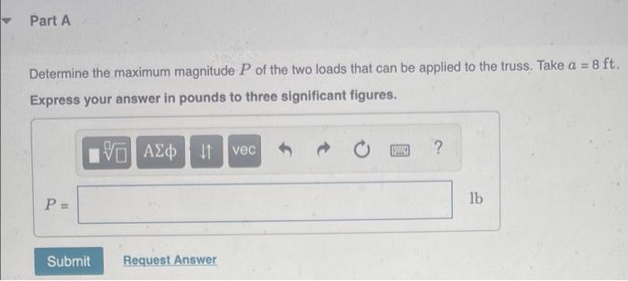 The Maximum Allowable Tensile Force In The Members Of The Truss Is Ft Max 1900 Lb And The Maximum Allowable Compress 2