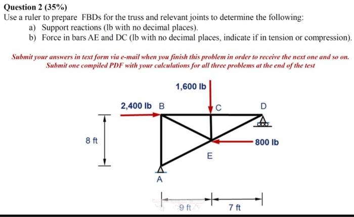 Question 2 35 Use A Ruler To Prepare Fbds For The Truss And Relevant Joints To Determine The Following A Support Re 1
