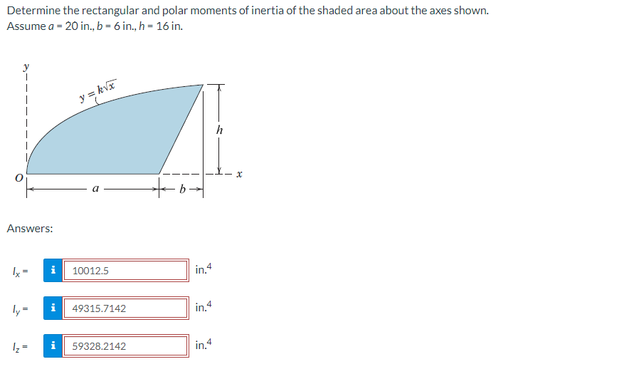Determine The Rectangular And Polar Moments Of Inertia Of The Shaded Area About The Axes Shown Assume A 20 In B 6 1