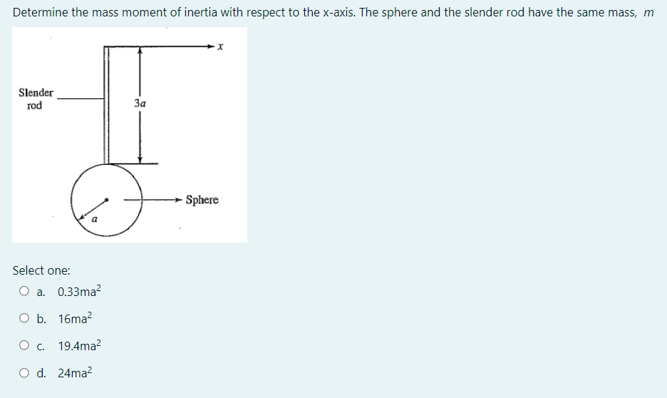 Determine The Mass Moment Of Inertia With Respect To The X Axis The Sphere And The Slender Rod Have The Same Mass M Sl 1