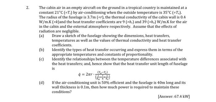 2 The Cabin Air In An Empty Aircraft On The Ground In A Tropical Country Is Maintained At A Constant 21 C T By Air 1