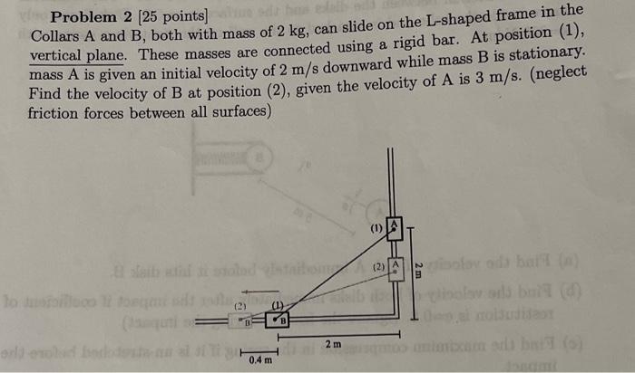 Problem 2 25 Points Collars A And B Both With Mass Of 2 Kg Can Slide On The L Shaped Frame In The Vertical Plane Th 1