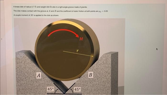 A Brass Dlok Of Radius 0 7ft And Weight 333 Lb Sits In A Right Angle Groeve Made Of Granito The Disk Makes Contact With 1