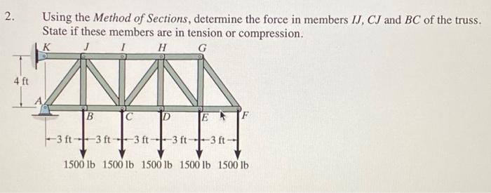 2 2 Using The Method Of Sections Determine The Force In Members Ij Ci And Bc Of The Truss State If These Members Ar 1