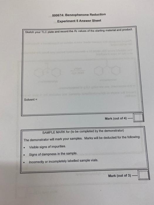 500674 Benzophenone Reduction Experiment 5 Answer Sheet Student Name Locker Number Please Complete This Answer Sheet Wh 2