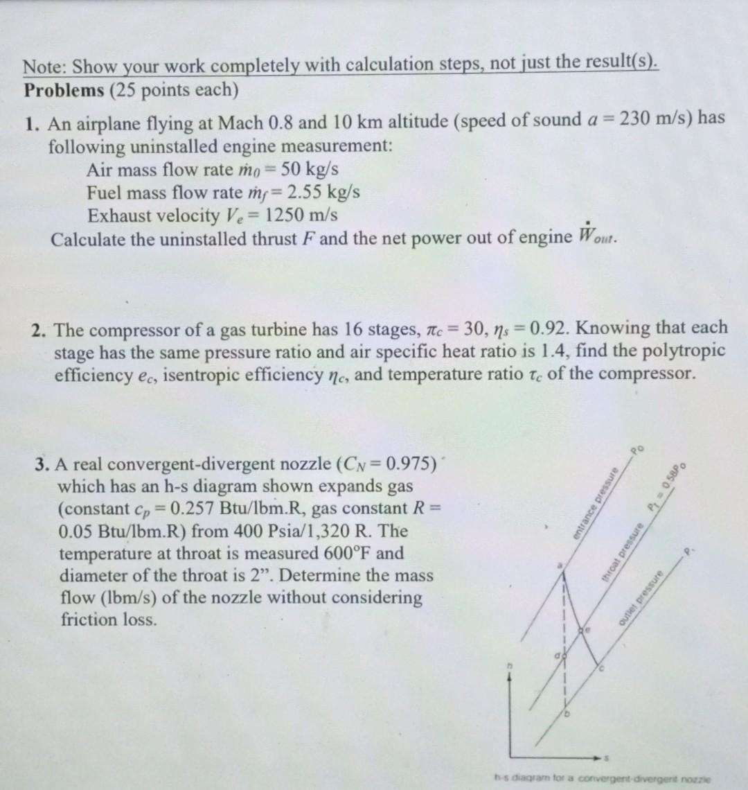 Note Show Your Work Completely With Calculation Steps Not Just The Result S Problems 25 Points Each 1 An Airplane 1