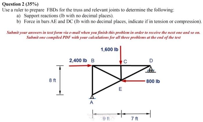 Question 2 35 Use A Ruler To Prepare Fbds For The Truss And Relevant Joints To Determine The Following A Support Re 1