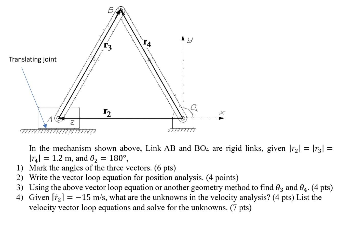 Y Translating Joint R2 A 2 In The Mechanism Shown Above Link Ab And Bo4 Are Rigid Links Given R2 R31 R4 1 1