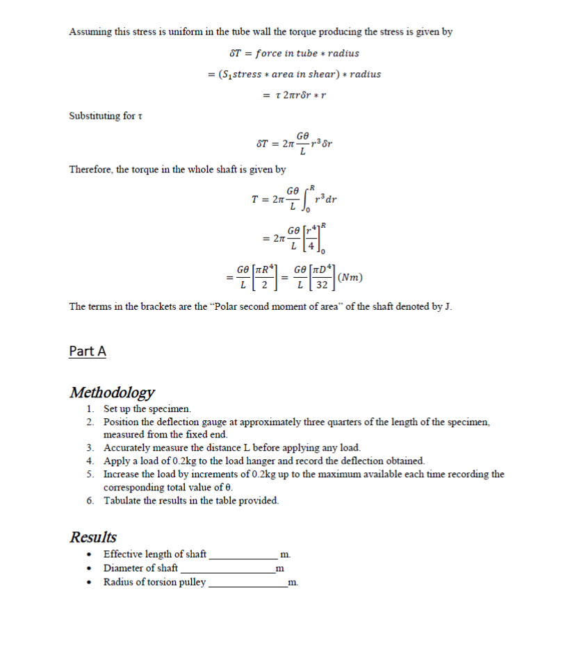 Mm Cv211 Solid Mechanics 1 Lab 3 Torsion Experiment Objective To Observe The Relationship Between The Torque And Ang 2