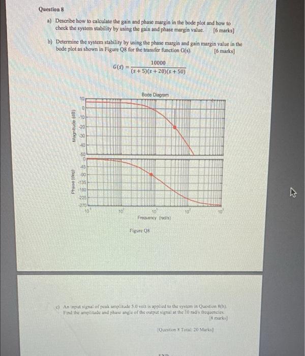 Question 8 A Describe How To Calculate The Gain And Phase Margin In The Bode Plot And How To Check The System Stability 1
