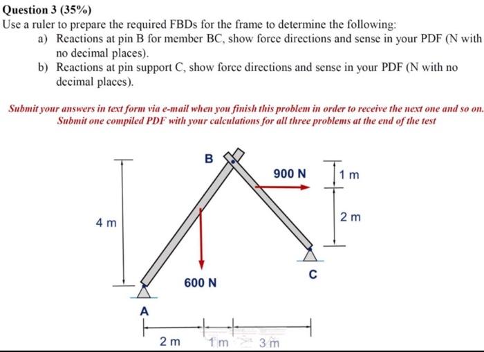 Question 3 35 Use A Ruler To Prepare The Required Fbds For The Frame To Determine The Following A Reactions At Pin 1