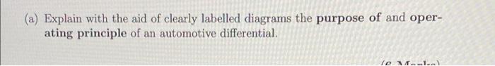 A Explain With The Aid Of Clearly Labelled Diagrams The Purpose Of And Oper Ating Principle Of An Automotive Differen 1