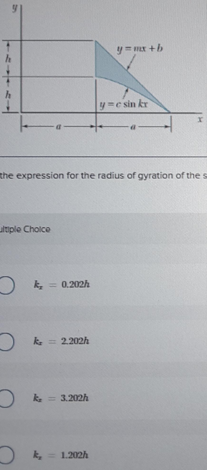 Consider The Shaded Area Shown In The Figure Identify The Expression For The Radius Of Gyration Of The Shaded Area With 1