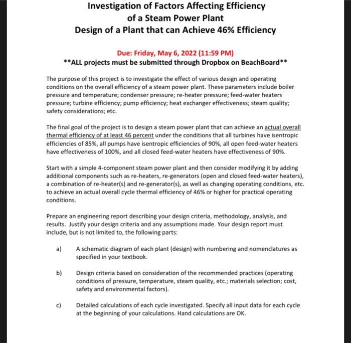 Investigation Of Factors Affecting Efficiency Of A Steam Power Plant Design Of A Plant That Can Achieve 46 Efficiency D 1