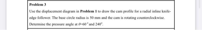 Problem 3 Use The Displacement Diagram In Problem 1 To Draw The Cam Profile For A Radial Inline Knife Edge Follower Th 1