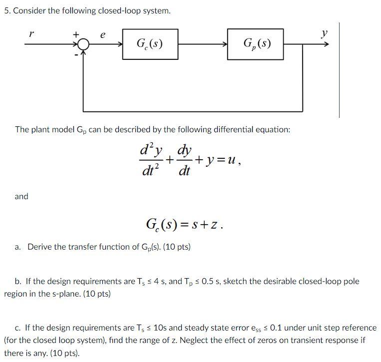 5 Consider The Following Closed Loop System R E Y G S G S The Plant Model Gp Can Be Described By The Following Di 1