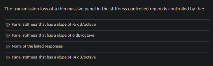 The Transmission Loss Of A Thin Massive Panel In The Stiffness Controlled Region Is Controlled By The Panel Stiffness T 1
