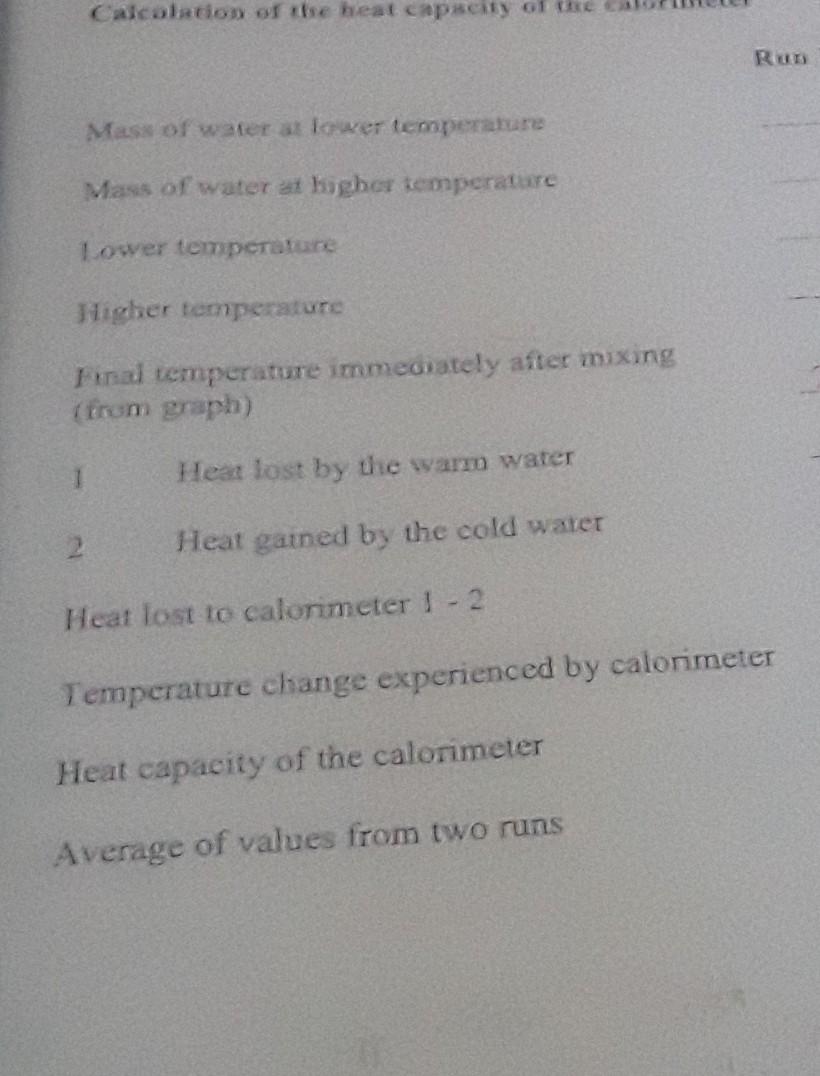 Calcolation Of The Heat Capacity Of The Rs Mass Of Water At Lower Temperature Mass Of Water At Higher Temperature Lower 1