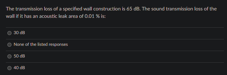 The Transmission Loss Of A Specified Wall Construction Is 65 Db The Sound Transmission Loss Of The Wall If It Has An Ac 1