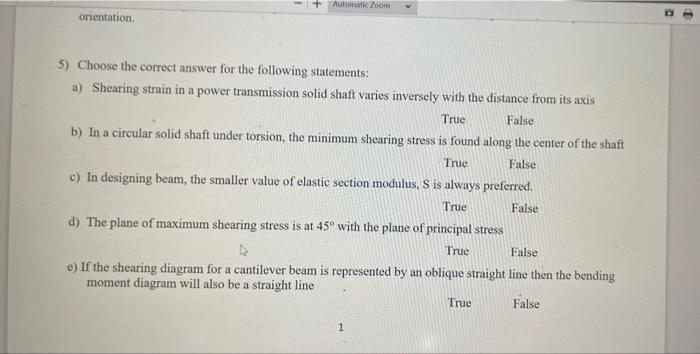 Automatic Zoom Orientation 5 Choose The Correct Answer For The Following Statements A Shearing Strain In A Power Tran 1