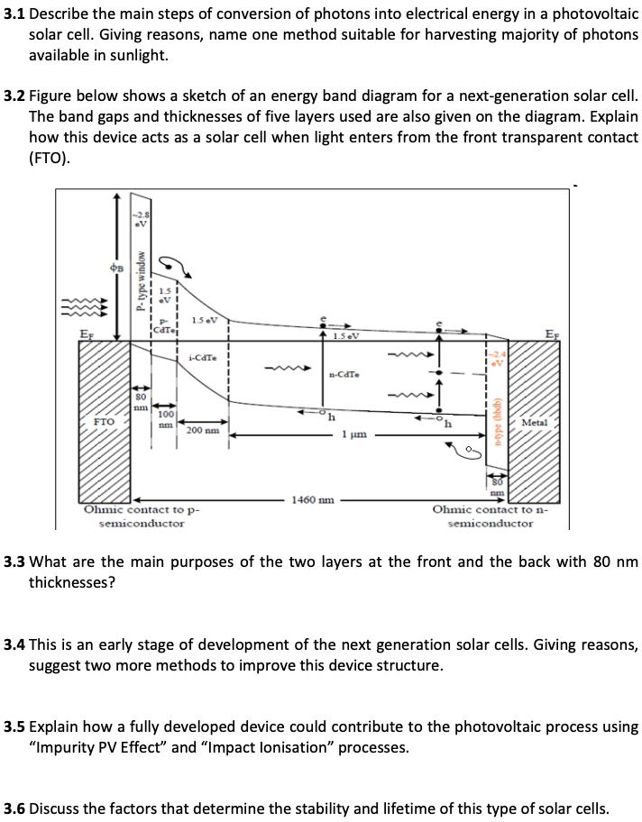 3 1 Describe The Main Steps Of Conversion Of Photons Into Electrical Energy In A Photovoltaic Solar Cell Giving Reasons 1