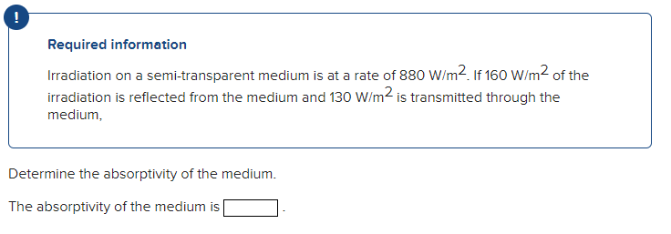 Required Information Irradiation On A Semi Transparent Medium Is At A Rate Of 880 W M2 If 160 W M2 Of The Irradiation I 1