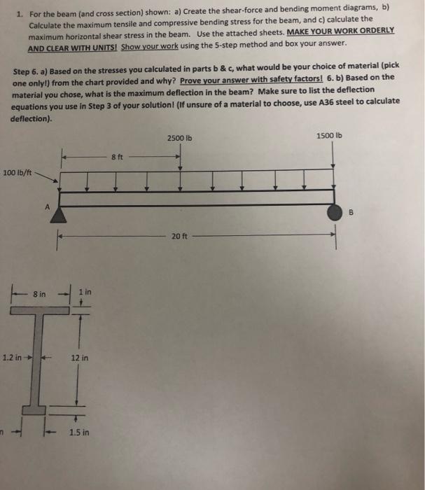 1 For The Beam And Cross Section Shown A Create The Shear Force And Bending Moment Diagrams B Calculate The Maxim 1