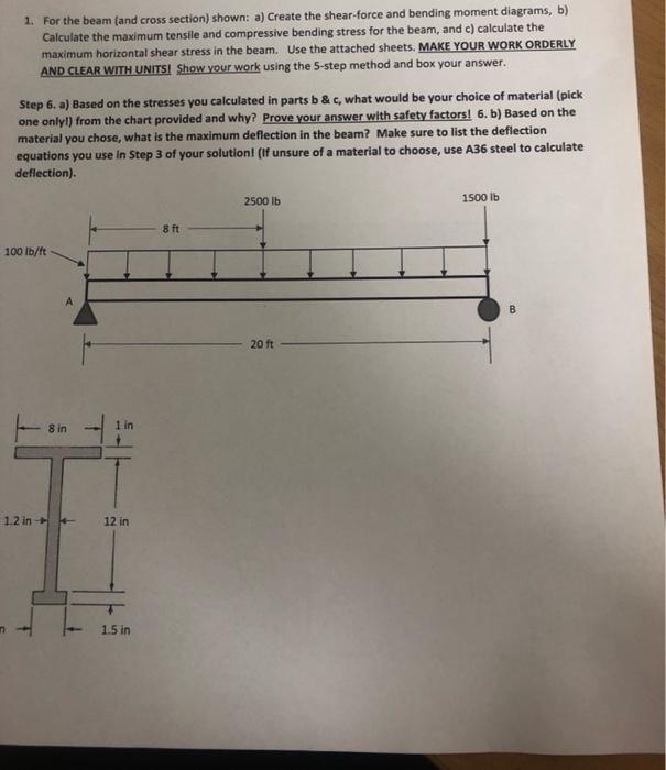 1 For The Beam And Cross Section Shown A Create The Shear Force And Bending Moment Diagrams B Calculate The Maxim 1