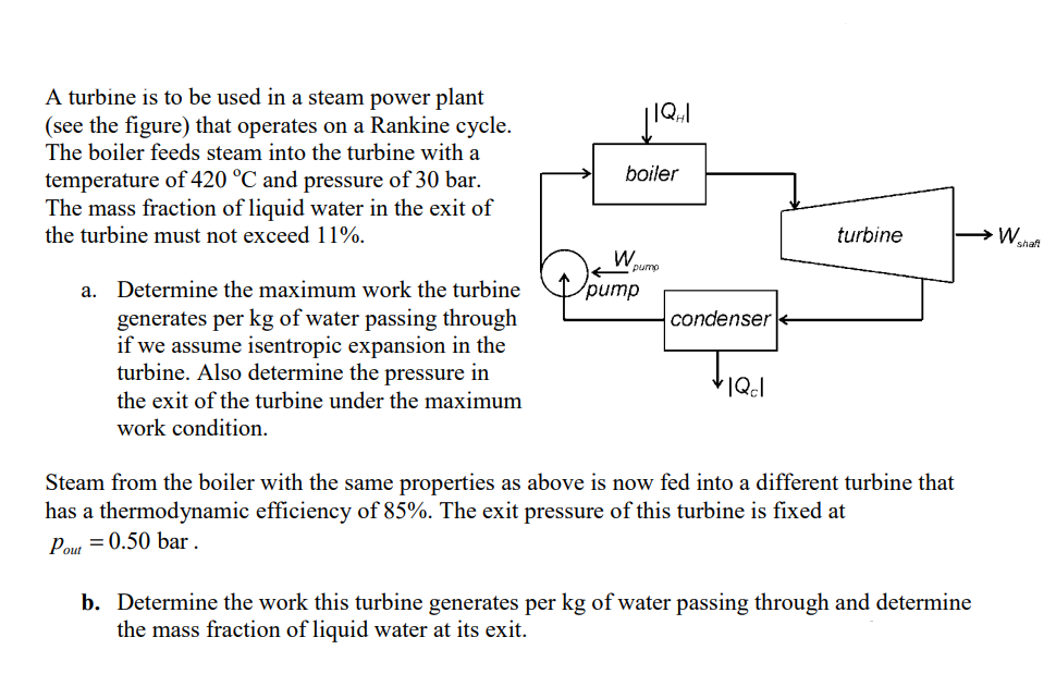 119 11 A Turbine Is To Be Used In A Steam Power Plant See The Figure That Operates On A Rankine Cycle The Boiler Feed 1