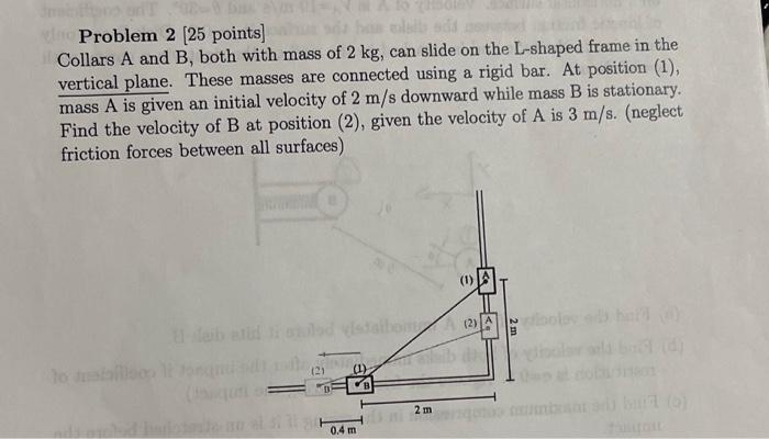 Problem 2 25 Points Collars A And B Both With Mass Of 2 Kg Can Slide On The L Shaped Frame In The Vertical Plane Th 1