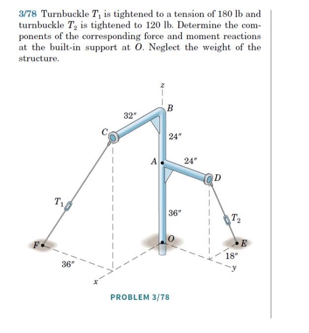 3 78 Turnbuckle T Is Tightened To A Tension Of 180 Lb And Turnbuckle T Is Tightened To 120 Lb Determine The Com Pone 1