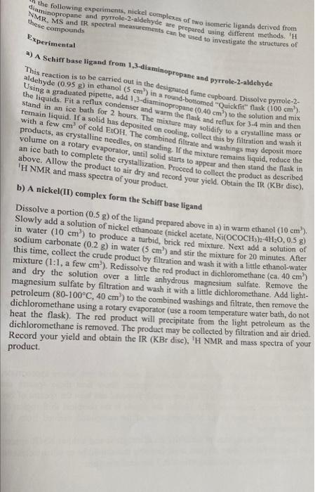 Exercises Draw The Structures Of The Complexes Prepared In Parts B And C Consult The Ir Spectra Obtained Given That 6