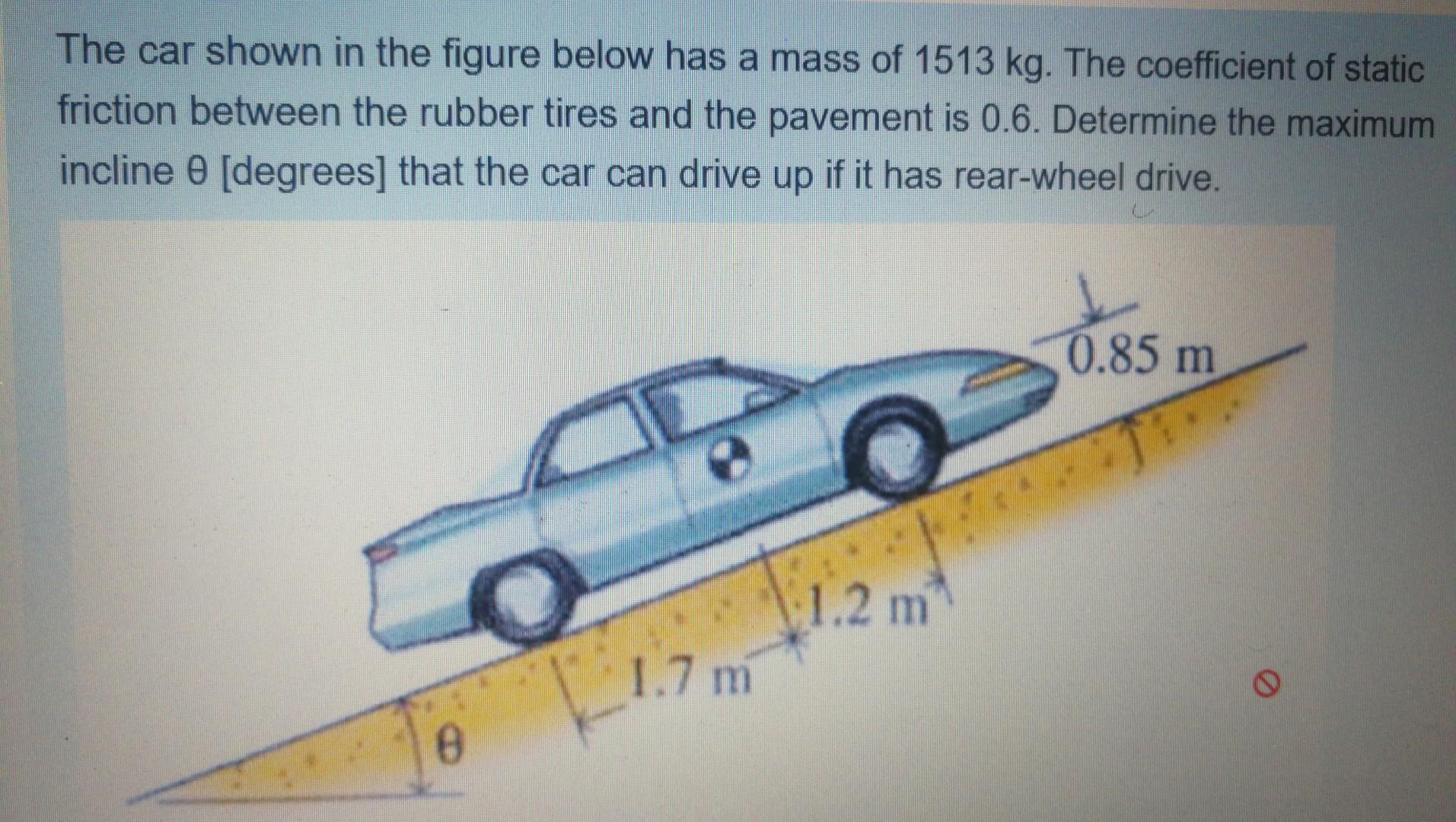 The Car Shown In The Figure Below Has A Mass Of 1513 Kg The Coefficient Of Static Friction Between The Rubber Tires And 1