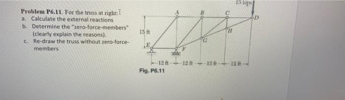 15 T B 572 Problem P6 11 For The Truss At Right I A Calculate The External Reactions B Determine The Zero Force Memb 1