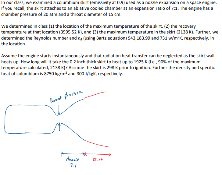In Our Class We Examined A Columbium Skirt Emissivity At 0 9 Used As A Nozzle Expansion On A Space Engine If You Rec 1