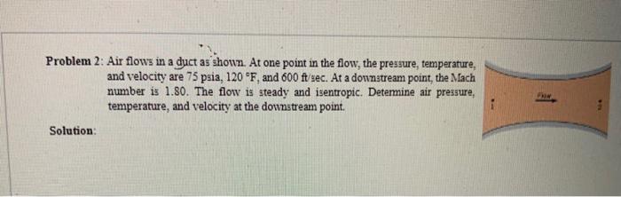 Problem 2 Air Flows In A Duct As Shown At One Point In The Flow The Pressure Temperature And Velocity Are 75 Psia 1