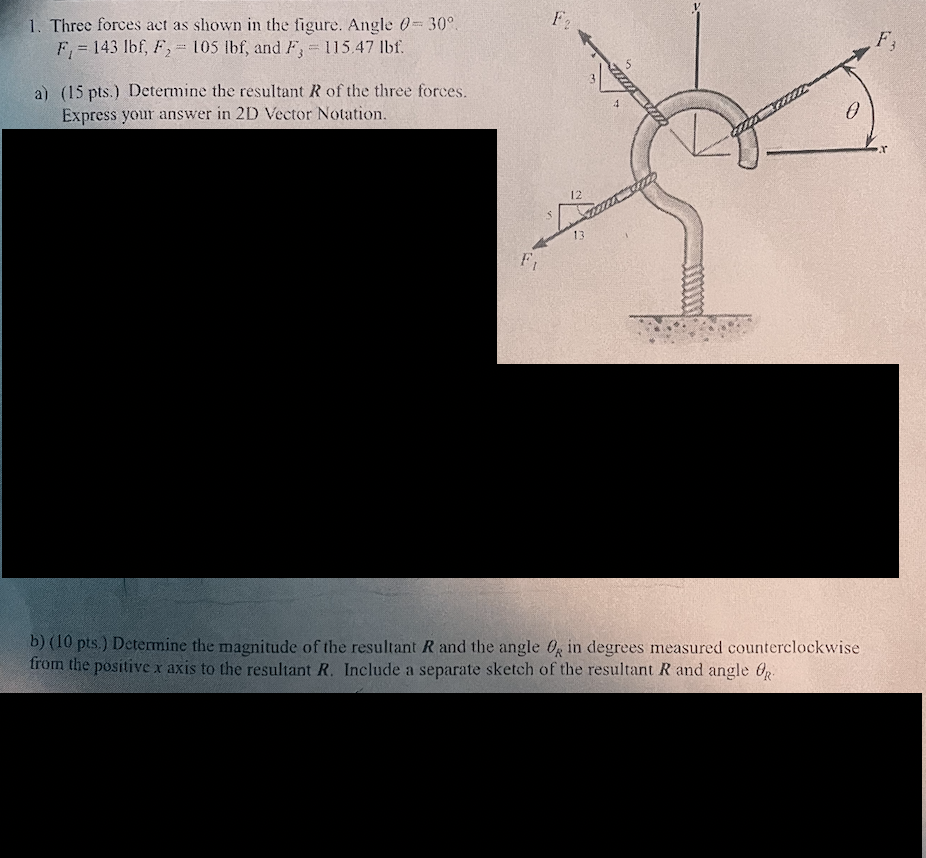 F 1 Three Forces Act As Shown In The Figure Angle 30 F 143 Lbf F2 105 Lbf And F 115 47 Ibf F A 15 Pts 1
