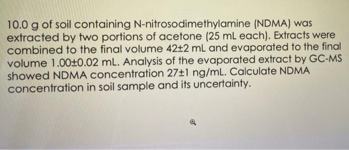 10 0 G Of Soil Containing N Nitrosodimethylamine Ndma Was Extracted By Two Portions Of Acetone 25 Ml Each Extracts 1