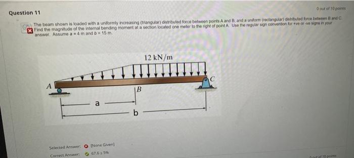 O Out Of 10 Points Question 11 The Beam Shown Is Loaded With A Uniformly Increasing Triangular Distributed Force Betwee 1