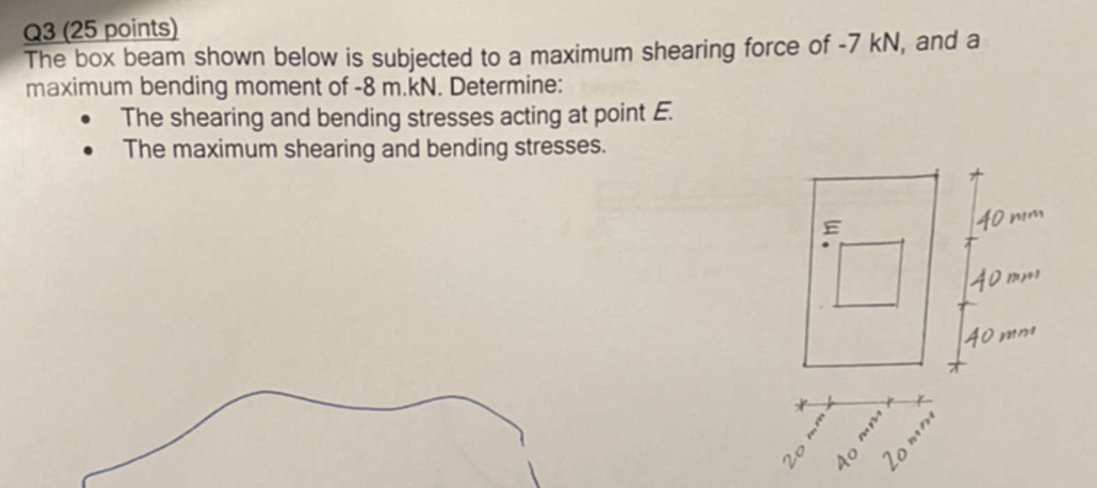 Q3 25 Points The Box Beam Shown Below Is Subjected To A Maximum Shearing Force Of 7 Kn And A A Maximum Bending Momen 1