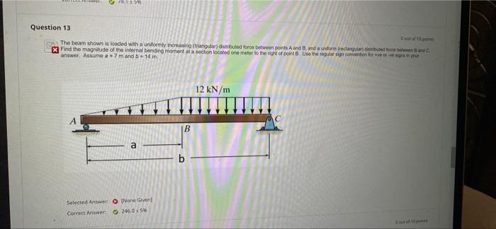 11 Question 13 The Beam Shown Is Loaded With A Uniformly Creasing Triangular Distributed Force Between Points A And B An 1