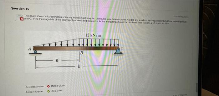 Question 15 The Beam Shown Is Loaded With A Uniformly Creasing Languardistributed Force Between Por Aand And A Torment 1