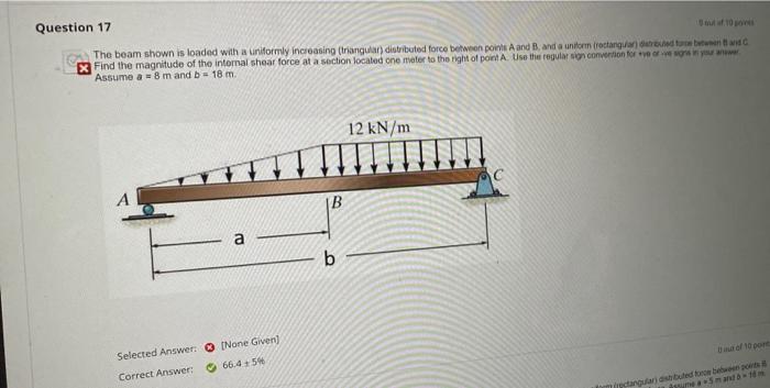 Question 17 The Beam Shown Is Loaded With A Uniformly Increasing Triangular Distributed Force Between Powls A And B And 1
