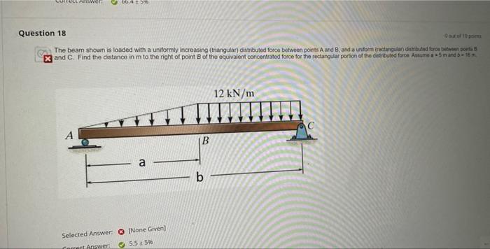 W Sw Bb Question 18 Quote The Beam Shown Is Loaded With A Uniformly Increasing Triangular Distributed Force Between P 1