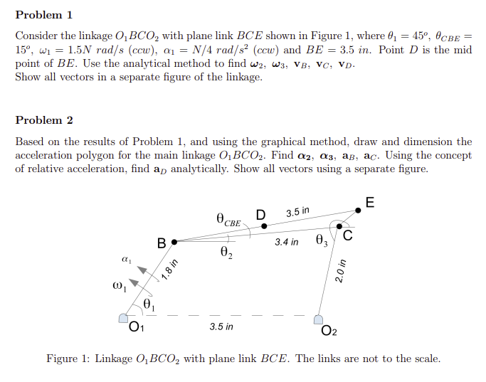 Problem 1 Consider The Linkage 0 Bco With Plane Link Bce Shown In Figure 1 Where 45 6cbe 15 Wi 1 5n Rad S C 1